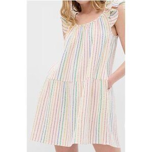 GAP Cotton Crinkle Gauze Sun Dress with Multicolor Metallic Stripes Large Tall